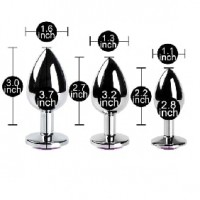 Metal Anal Plug 3 Pc Set w/Purple Jewels